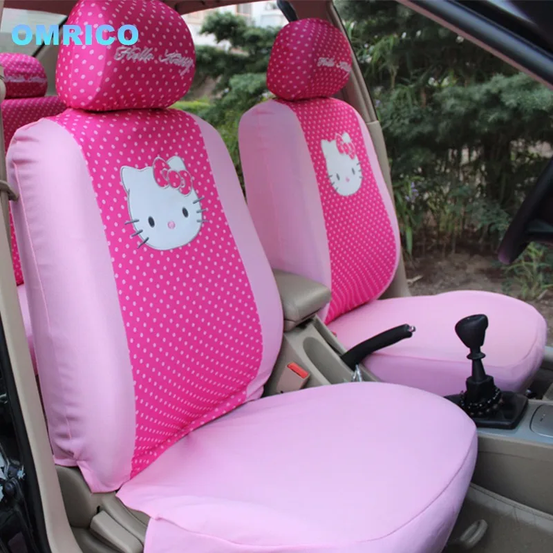 Universal Car Covers Set Cartoon Hello Kitty Car Seat Covers Universal Seat Supports Women Car Styling Interior Accessories