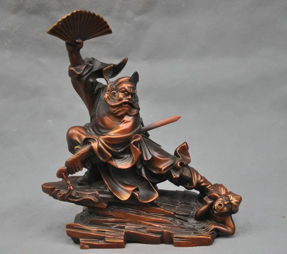 

SS 9" China Taoism Exorcist Zhong Kui Slaughter Demon Bronze Statue