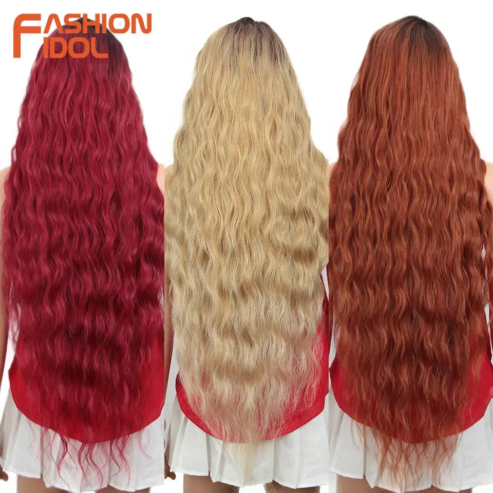 FASHION IDOL Hair Synthetic Wig Loose Wave Black 38 Inch Ombre Blonde Deep Wave Super Long Wavy Synthetic Wigs For Black Women