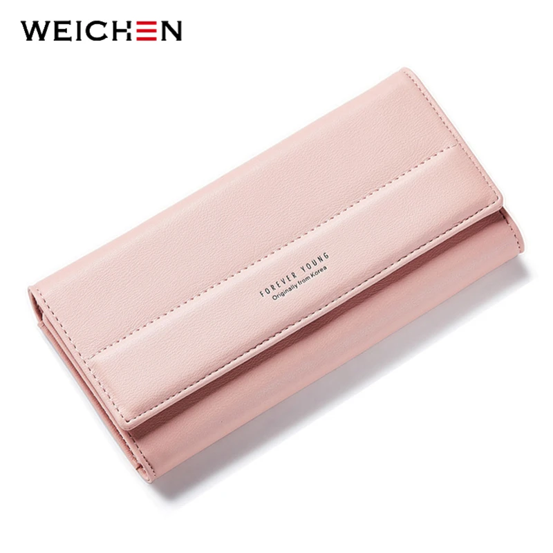 

2019 New Brand Designer Simple Long Solid Hasp 3 Fold Women Wallet Lady Coin Purses Card Holder Package PU Leather Money Bags