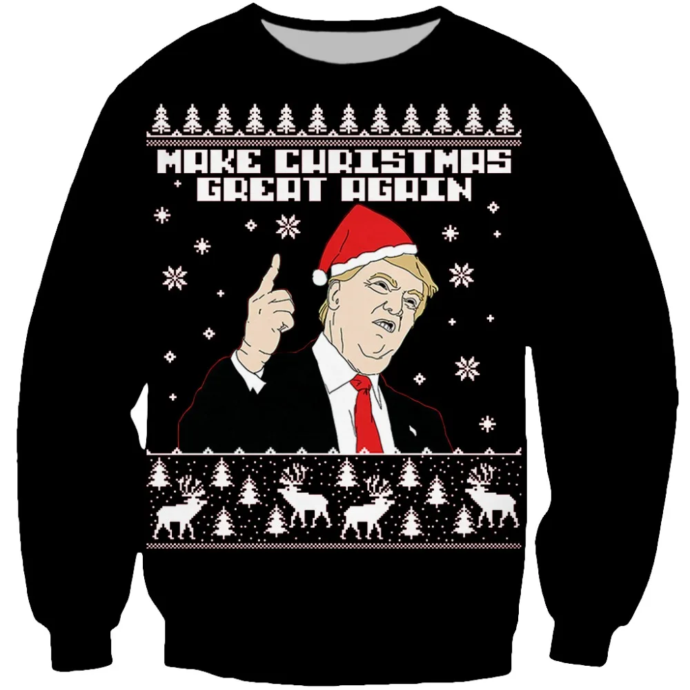  PLstar Cosmos 2018 Black Christmas Hip hop 3d Sweatshirt print Funny USA President Donald Trump Pul