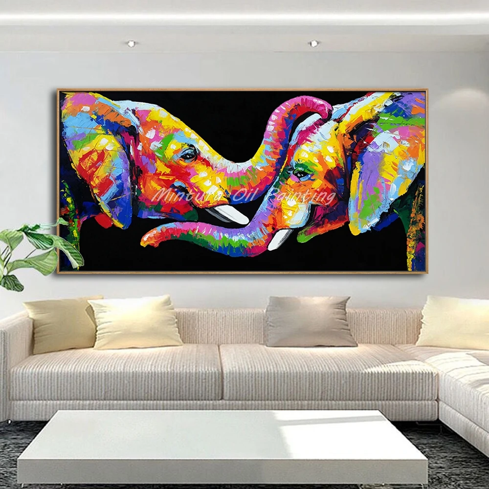 Arthyx арт большой размер Ручная роспись Жираф Животные картины маслом на холсте слон Настенная картина плакат для домашнего декора без рамки