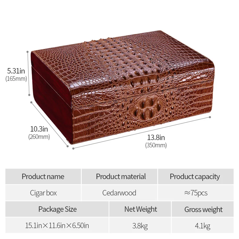 Хьюмидор крокодиловая кожа тисненая натуральная кедровая древесина Высокая емкость сигара увлажняющая коробка CA-0307
