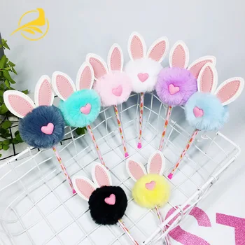 

ROWBOE girl heart cute cartoon bunny ears plush ball gel pen creative cute fun gel pen 0.5mm black refill