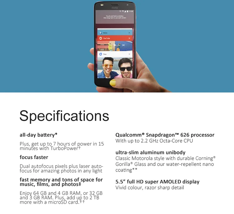 MOTO Z2 PLAY Smartphone - Super AMOLED FHD Screen