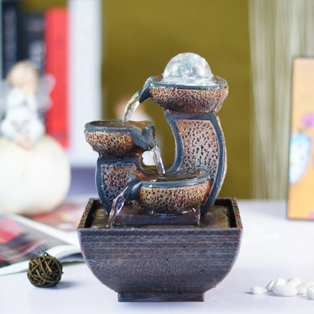 Creative Feng Shui Water Fountain Wheel Desktop Decoration Vintage