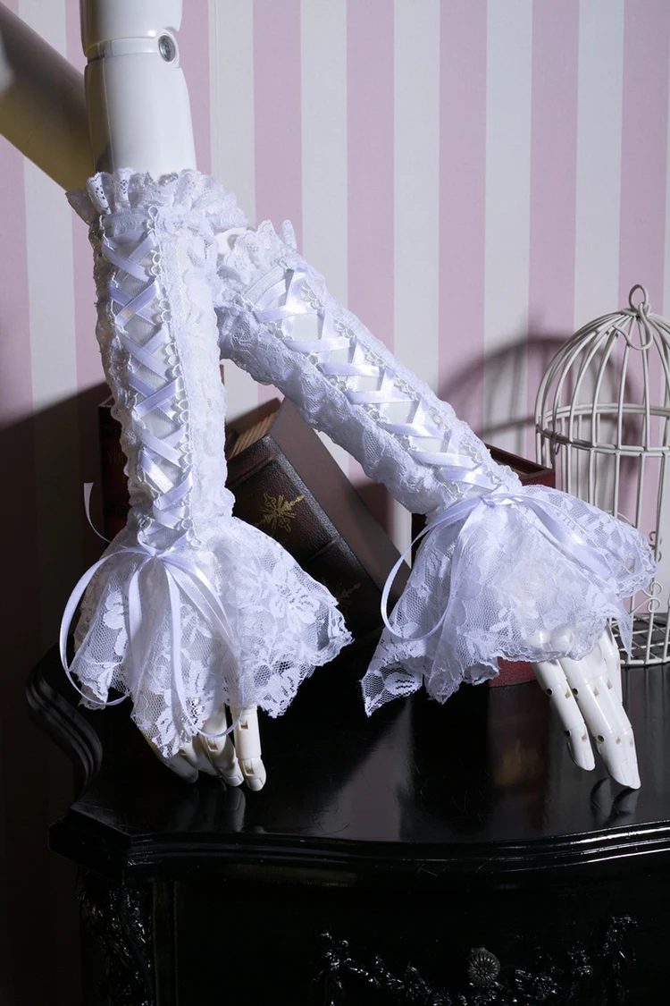 Лолита викторианские женские элегантные длинные перчатки стимпанк белые полые кружевные перчатки с манжетами