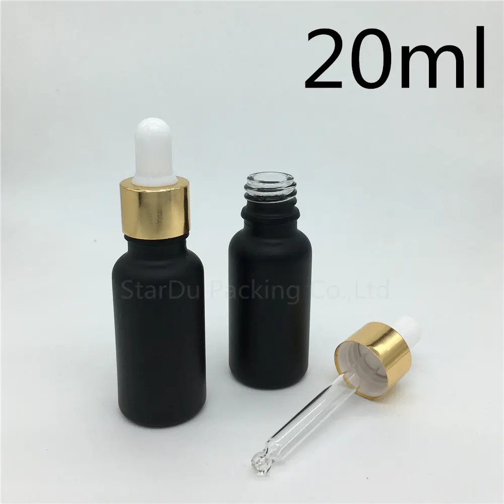 12pcs 20ml Black Frosted Glass Essential Oil Bottle With Gold Ring Dropper Perfume | Красота и здоровье