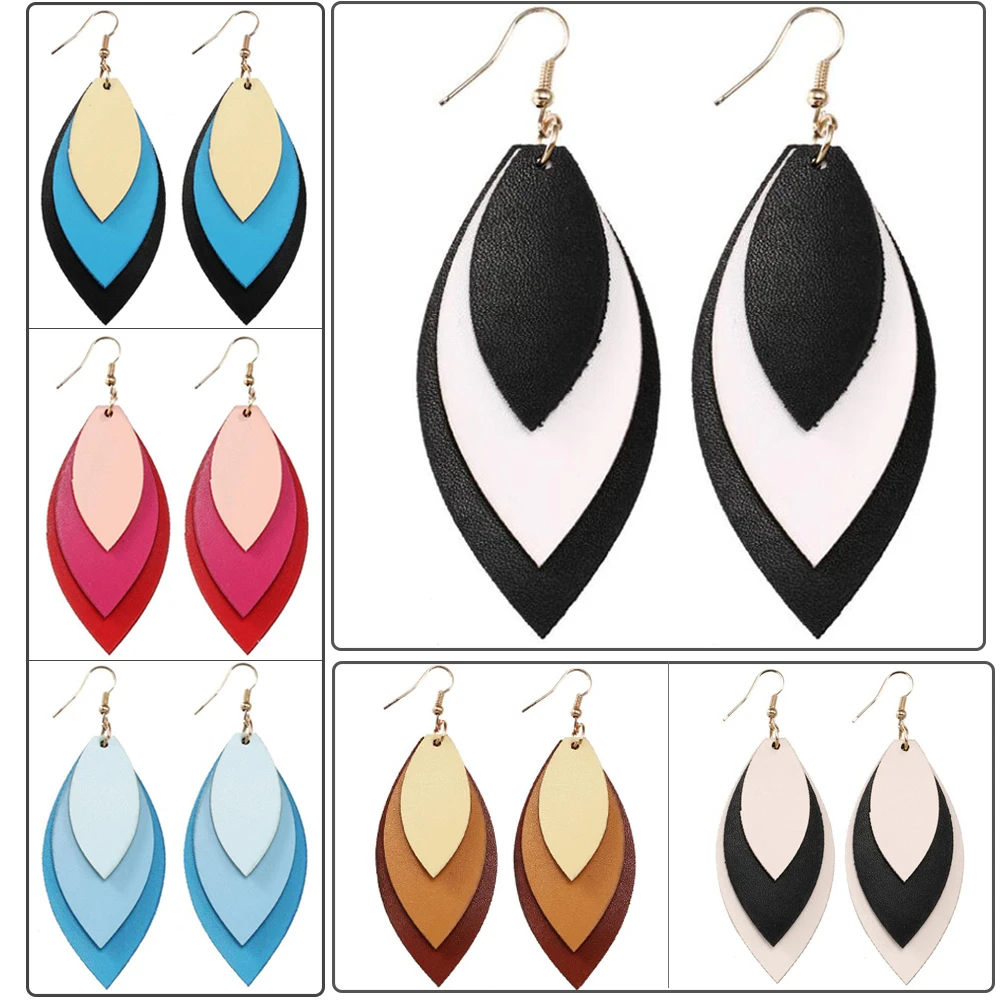 

WarBLade 2018 New Spring Layered Oval Leather Earrings for Women Trendy Marquise Statement Earrings Fashion Jewelry Wholesale