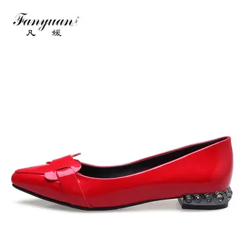 

fanyuan Plus Size 33-43 OL Office Women Shoes Bowtie Low Heel Dress Shoes Patent Leather Shoes Woman Boat Shoes zapatos mujer