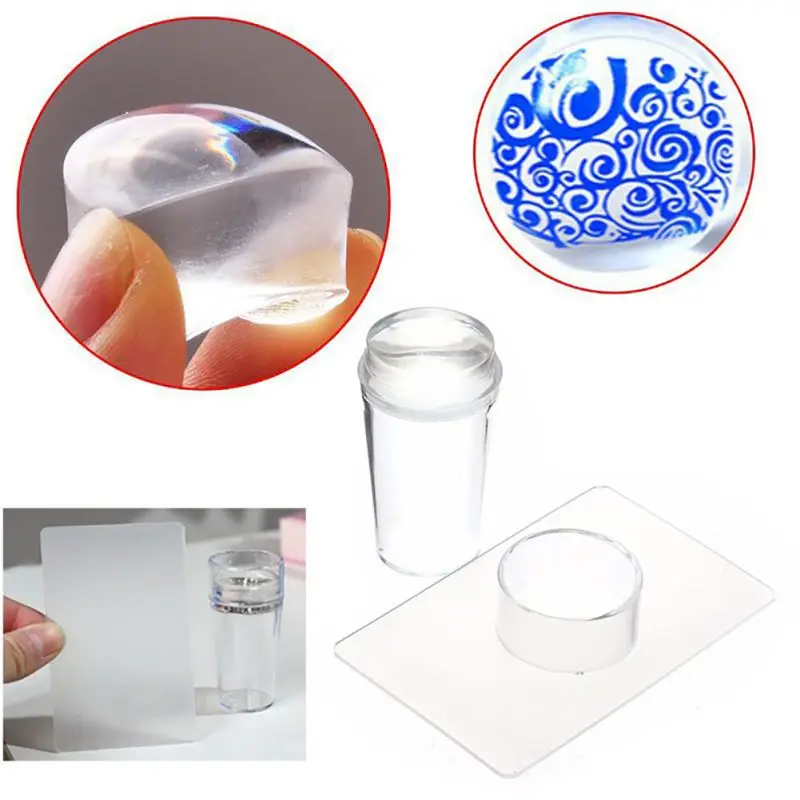 est Pure Clear Nail Art Stamper Jelly Silicone Scraper with Cap Transparent 2.8cm Stamp Stamping Tool | Красота и здоровье