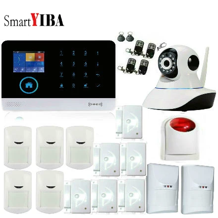 SmartYIBA Wireless GSM SMS Alarm Security System PIR Motion Sensor Wired Siren Kit Home Burglar Security Alarm System+IP Camera SmartYIBA Wireless GSM SMS Alarm Security System PIR Motion Sensor Wired Siren Kit Home Burglar Security Alarm System+IP Camera