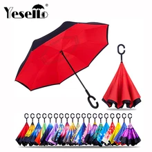 Paraguas Chuva invertido de doble capa plegable a prueba de viento con soporte autónomo protección contra la lluvia c-hook manos para coche(China)