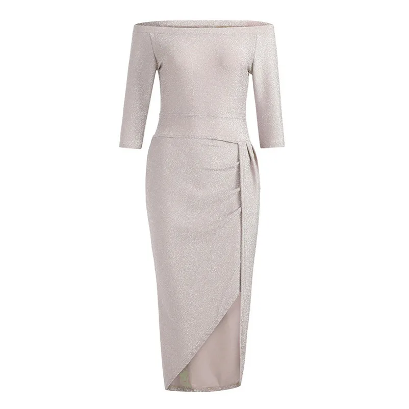 Women elegant vintage Off Shoulder High Slit Bodycon Dress Long Sleeve Dresses Evening dress women party sexy vestido N05#N (7)