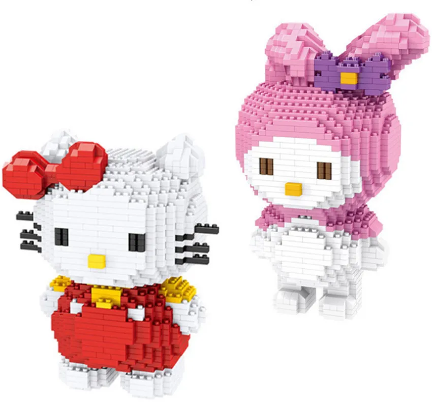 

2pcs/lot Mirco Blocks Japan Cartoon Cute Sanrio My Melody Kitty Cat Rabbit Childhood Action Figure DIY Building Blocks Toys