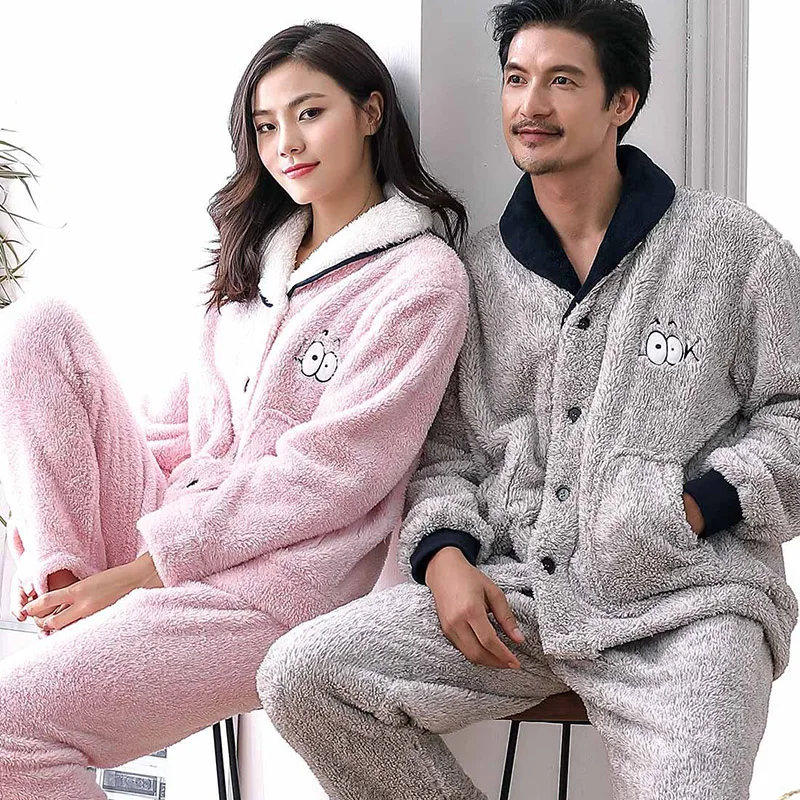 CherLemon пары зимние Утепленные коралловый флис мягкий теплый плюш Loungewear милые