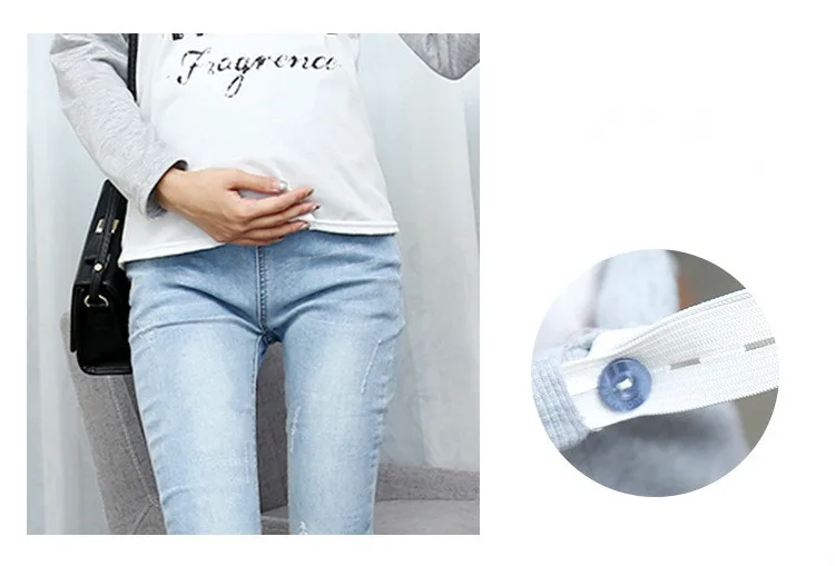 Для беременных Для женщин джинсы Повседневное Distrressed отверстий регулируется штаны с эластичной резинкой на талии уход беременный живот