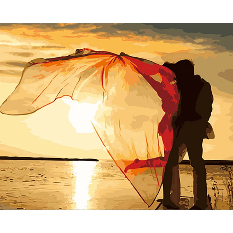 

Framed Pictures DIY Painting By Numbers Home Decoration For Living Room DIY Digital Canvas Oil Painting Wall Art Seaside Couple