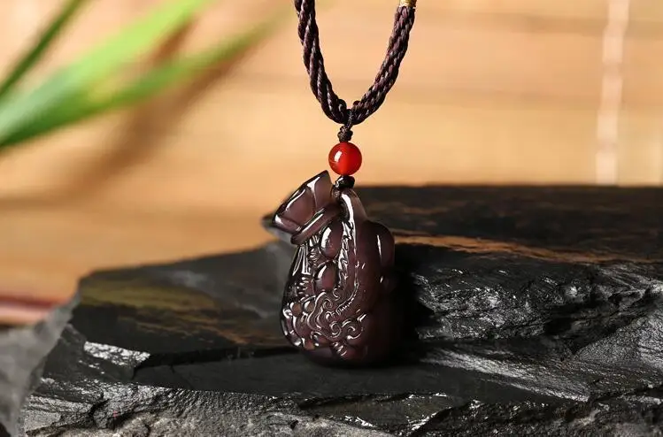 

Natural Obsidian Black Jade Agate Pendant Chinese Dragon Pi Xiu pocket pendant
