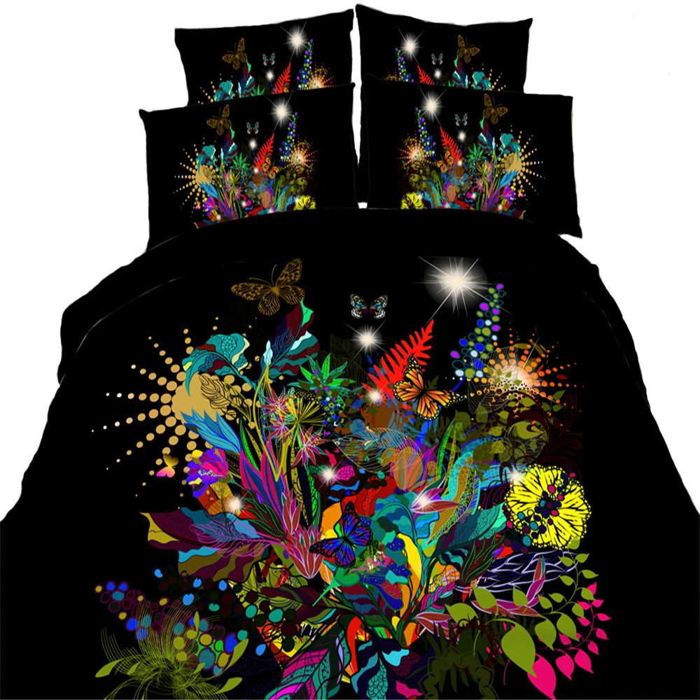 Новый Дизайн хлопок 3D Красочные бабочки Постельное белье черный/Lvory белый Набор пододеяльников для пуховых одеял Наборы для ухода за кожей