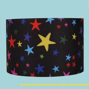 

3" inch 75 mm 7.5cm colorful stars black base free shipping printed grosgrain ribbons