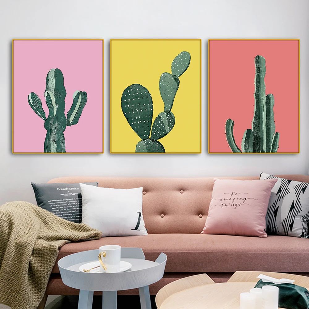 

Green Cactus Nordic Wall Pictures Art Poster Print Canvas Painting Calligraphy Decorative Picture for Living Room Home Decor