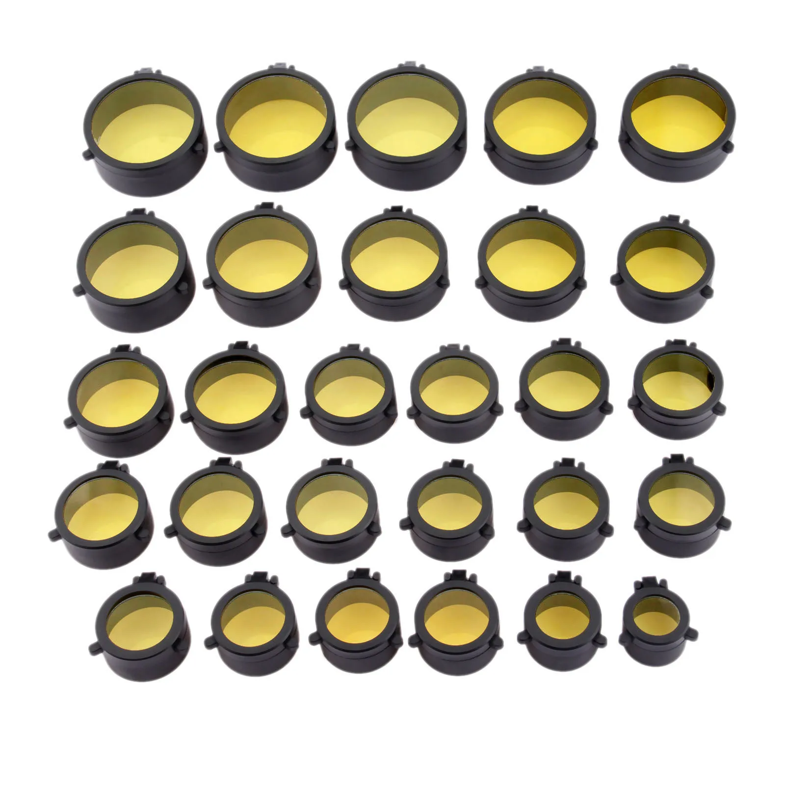 SURIEEN 30mm-69mm Transparent Yellow Rifle Scope Lens Cover Flip Up Quick Spring Protection Cap Objective Lense Lid for Caliber