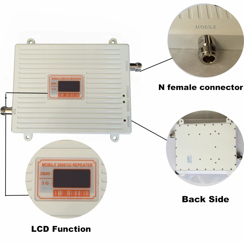 Lcd عرض الفرقة 3 جرام wcdma 2100 ميجا هرتز + 4 جرام 2600 ميجا هرتز إشارة معززة مكاسب 70db المحمول مكرر amplifier lte إشارة المحمول