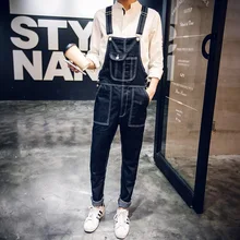 Aberdeen style denim overalls and Korean couples dress jeans men Siamese suspenders feet