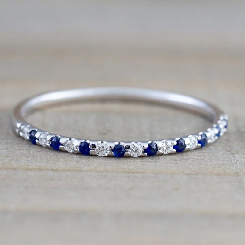 

Fashion Hot Pink/Blue Crystal Silver Rings for Women Girl Trendy Thin Simple Midi Finger Ring Dating Party Jewelry Gift Z4N945
