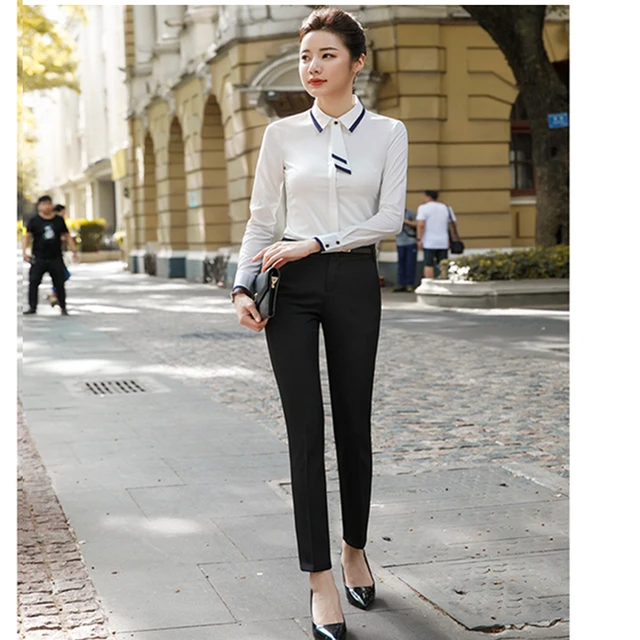 Fashion 2018 Work Blouse And Pencil Pants Or Elegant Skirt 2 Pieces ...