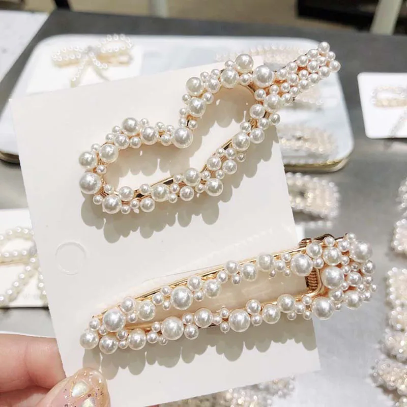 

Korea 2019 New Trendy Hollow Heart Long Drop Hair Clips For Women Fashion Hair Accessories Imitation Pearl Hairpins Barrettes