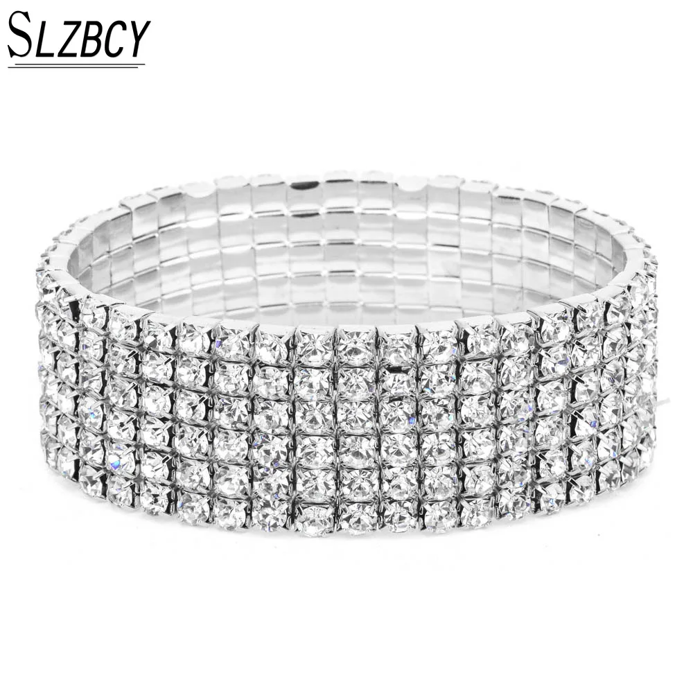 SLZBCY шикарная женщина Ювелирные изделия из кристаллов со стразами эластичный стрейч браслет свадебные подарок pulseira браслеты masculina