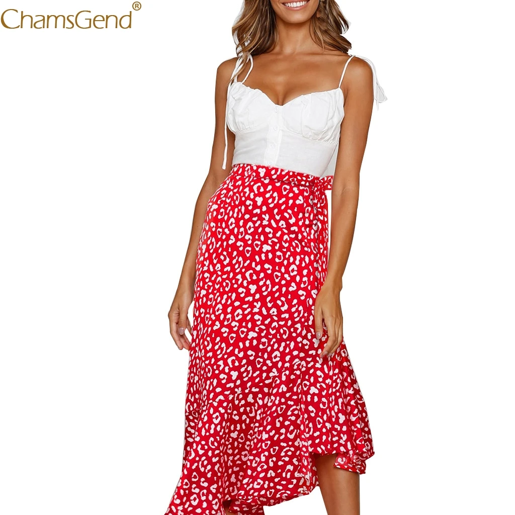 

Vintage Leopard skirts womens plus size summer skirts womens Elastic Waist Loose high quality materials skirts womens Red Mar