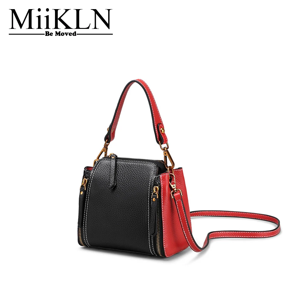 

MiiKLN Panelled Red Black Blue Genuine Leather Flap Bags For Women Small Hanbag Bag Shoulder Crossbody Ladies Fashion Bags
