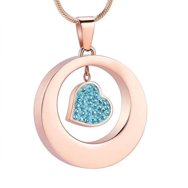 JJ001 Hold Clear/Blue Crystal Charm Circle Нержавеющая сталь ожерелье с урной памятью для