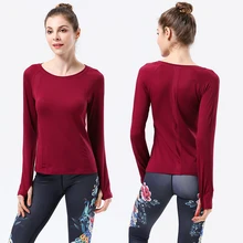 Красная рубашка для йоги, Женская Спортивная футболка для спортзала, фитнеса, женский спортивный топ, футболки с длинным рукавом, базовая футболка с круглым вырезом, футболки, топы, camiseta femin