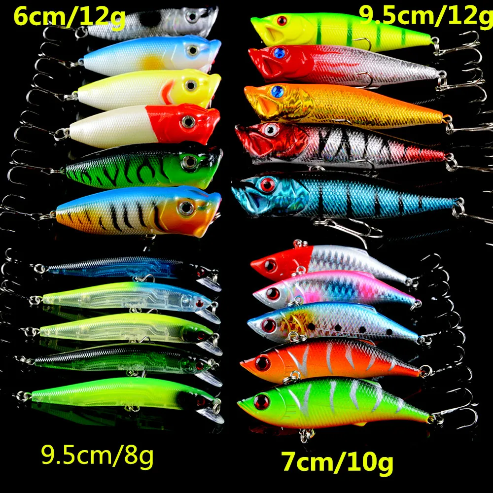 

New Set Mixed 21pcs/Lot Fishging Lures Minnow/VIB Lure and Popper Bait Artificial Make Quality Professional  Fishing Tackle