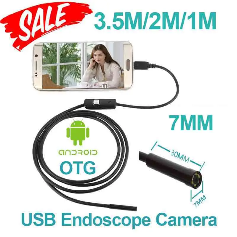 

7mm 3.5m 2m 1m Android OTG USB Endoscope Camera IP67 Waterproof Snake Pipe Tube Inspection micro USB Borescope Camera 6pcs LED