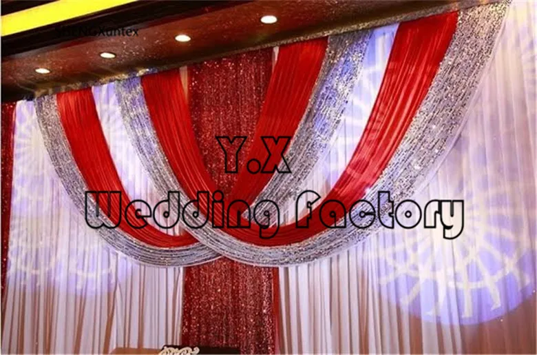 

White And Red Color Stage Curtain with silver sequin fabric drapes \ Wedding Backdrop For Party Decoration 10ft*20ft