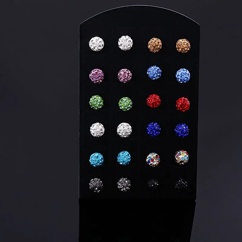 

12 Pair /Set High Quality Fashion Jewelry Colorful Multi Full Crystal Rhinestone Disco Ball Stud Earring Women Party Accessories