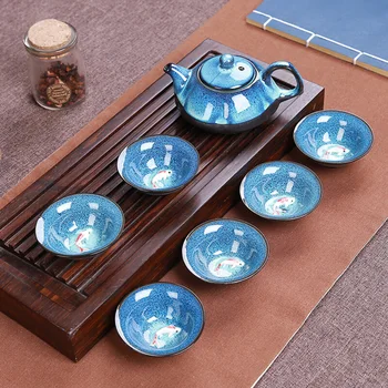 Zisha kiln KungFu Teapot Tea Set Full Set Of Creative Tianmu Glaze Small Fish Fun Cup Ore Purple Clay Teacup Set 1 Teapot 6 Cups
Zisha kiln KungFu Teapot Tea Set Full Set Of Creative Tianmu Glaze Small Fish Fun Cup Ore Purple Clay Teacup Set 1 Teapot 6 Cups