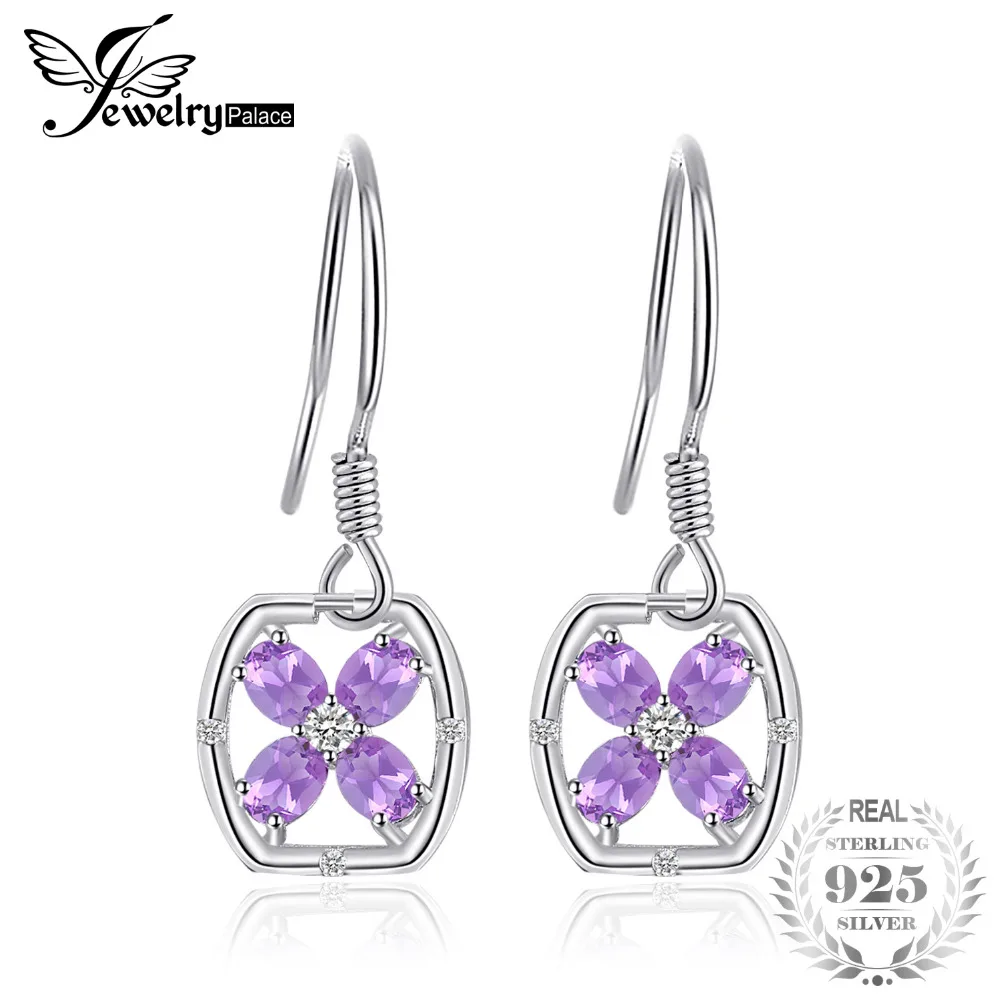 

JewelryPalace Flower 1.28ct Oval Genuine Purple Amethyst Drop Earrings 925 S Retro Vintage Fine Jewelry Nice Gift For Women/Wife