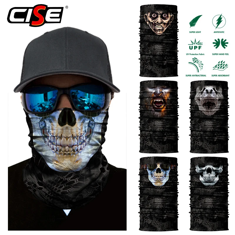 

3D Seamless Skull Balaclava Magic Neck Face Mask Motorcycle Halloween Ghost Skeleton Shield Anti-UV Scarf Sun Men