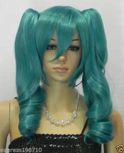 

MISS 001933 Turquoise Green short Curly Lolita Lori Split Cosplay Wig 2 Ponytail