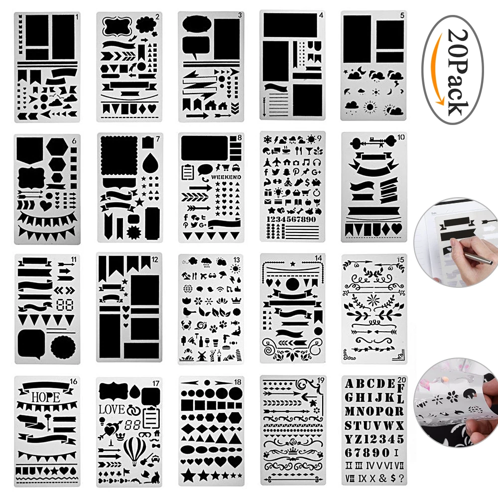 12/20x Bullet Journal Stencil Plastic Planner DIY Drawing Template Diary Craf HU