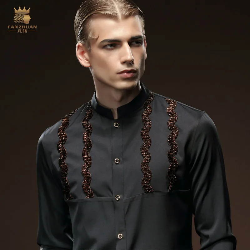 FANZHUAN популярные бренды одежды рубашка мужская Chemise Homme мода для мужчин s Slim Fit смокинг платье рубашки Свадебные Вышивка Топы