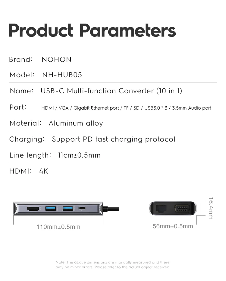 NOHON usb-хаб 3,0-Мульти USB C концентратор HDMI адаптер аудио NIC порт для MacBook huawei mate 20 Pro type C концентратор USB-C док-станция