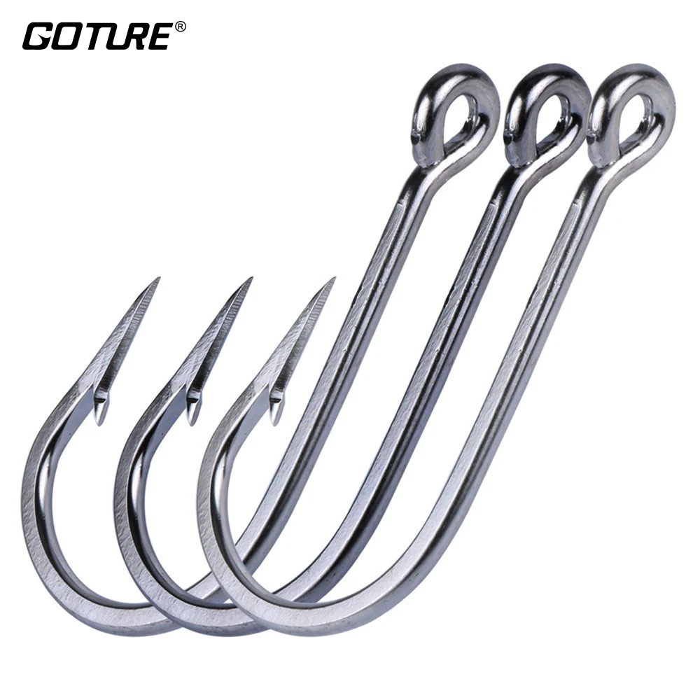 Goture 10Pcs/bag Saltwater Stainless Steel Fishing Hooks Offshore Big Game long Shank Fishing