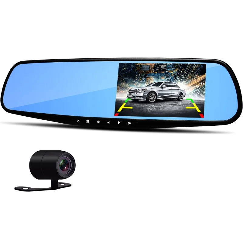 E-ACE Car Dvr 1080P Dual Lens Dash Camera Rear Mirror Digital Recorder With Rearview Camera Video Recorder Camcorder Registrar